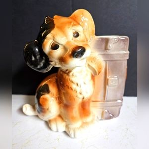 Vintage Dog with Suitcase Planter